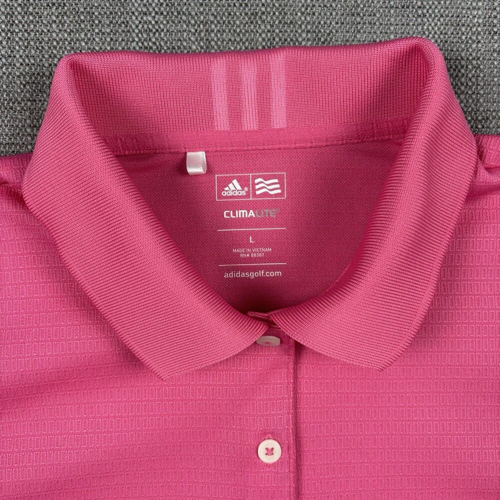 Adidas Golf Pink Performance Polo Shirt Women L Short Sleeve Athletic Golf Top - Picture 3 of 9